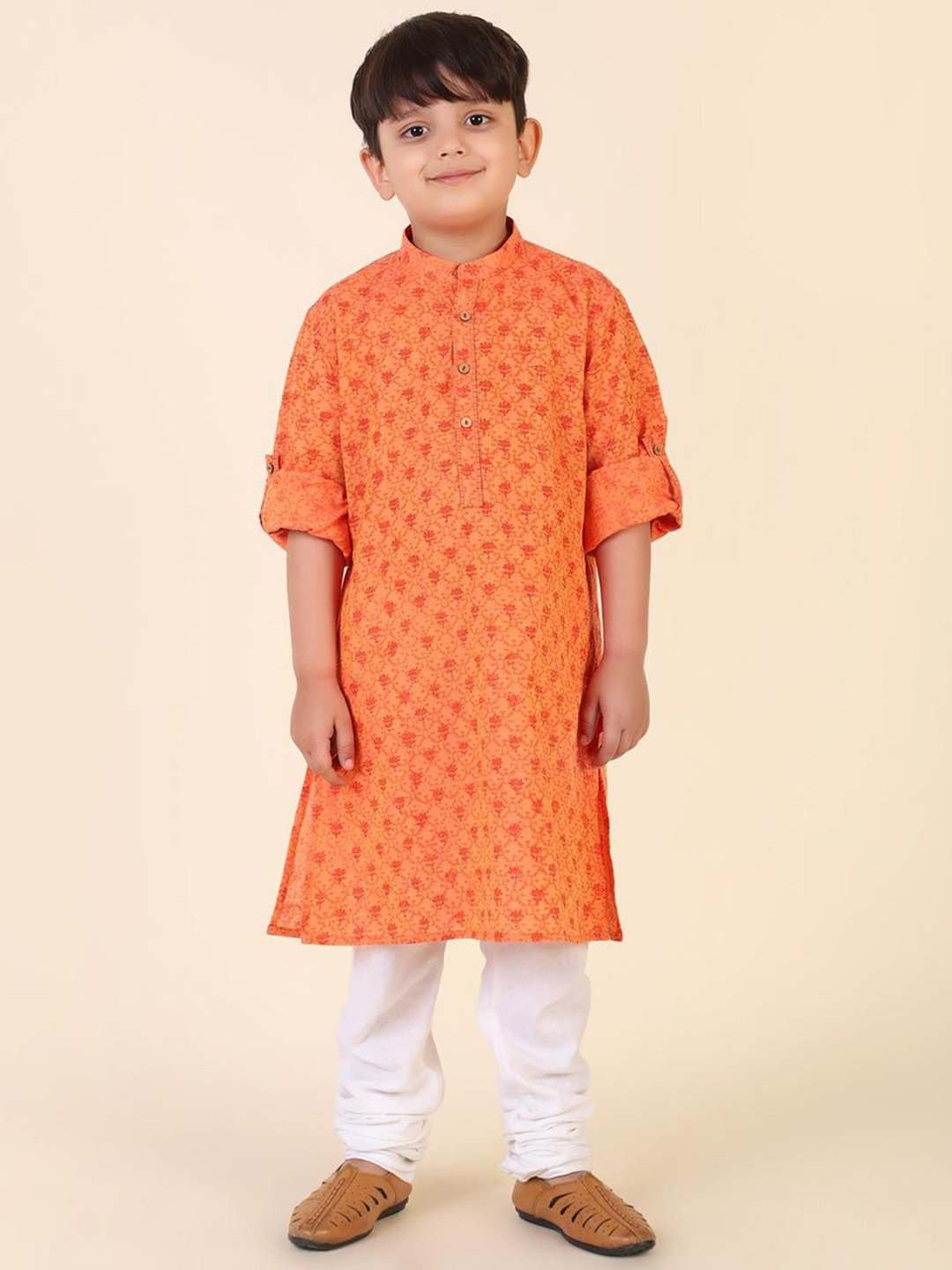 

Fabindia Boys Cotton Hand Block Printed Kurta, Rust