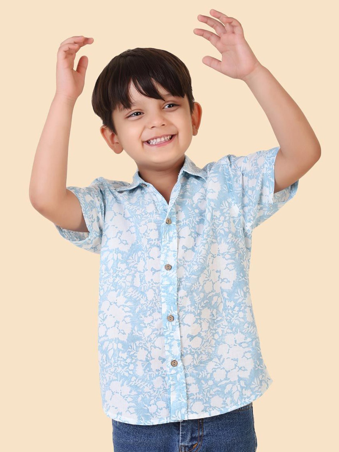 

Fabindia Boys Floral Opaque Printed Casual Shirt, Blue