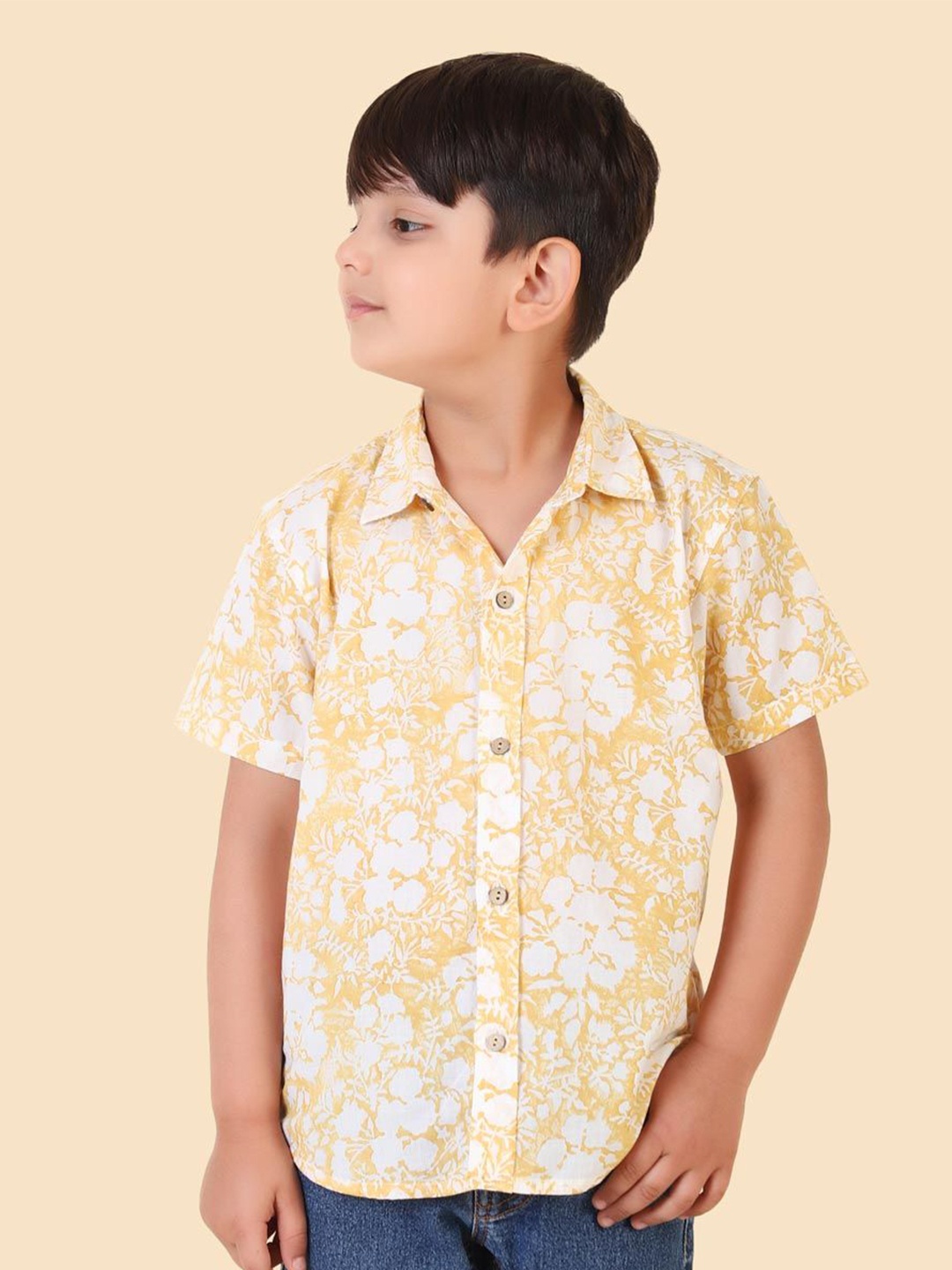 

Fabindia Boys Floral Opaque Printed Casual Shirt, Yellow