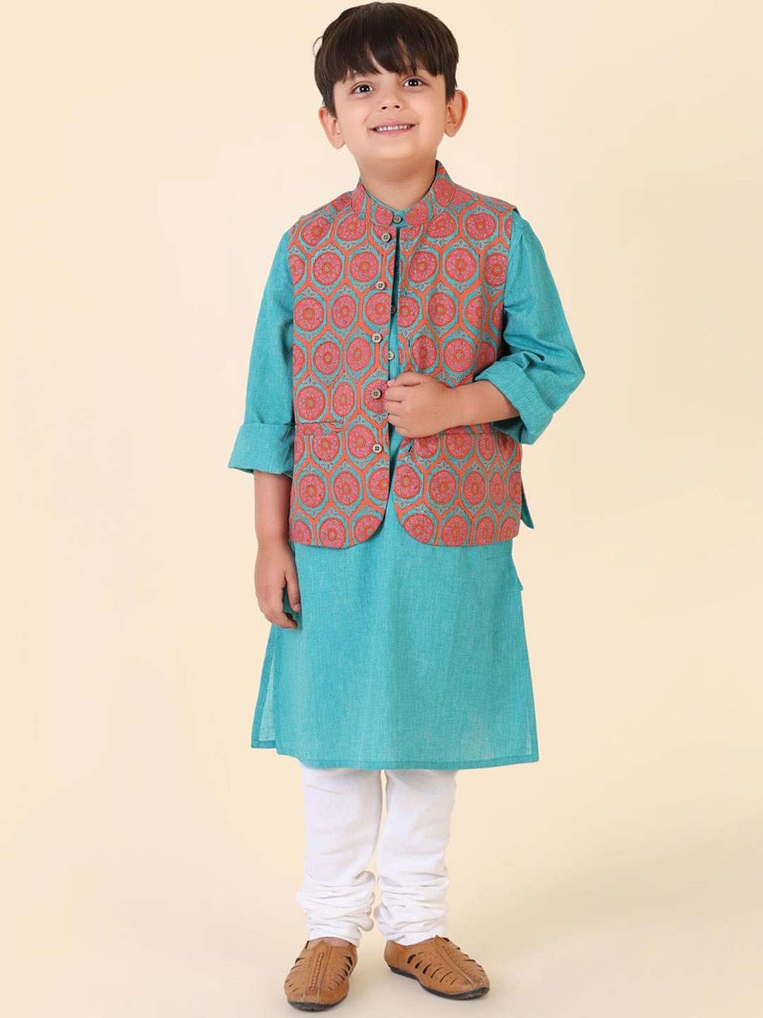 

Fabindia Boys Geometric Thread Work Pathani Kurta, Teal
