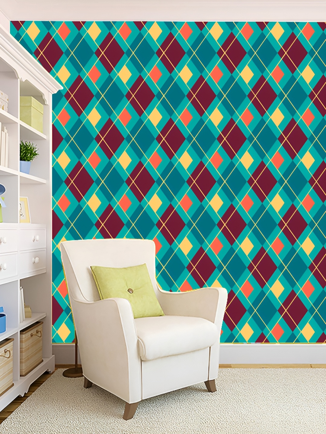 

KSHIRSA Green & Maroon Printed Self-Adhesive 3D Wallpaper