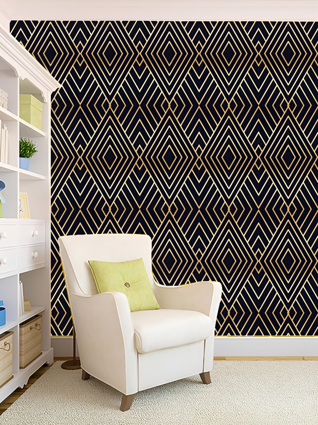 

KSHIRSA Navy-Blue & Beige 3D Printed Self Adhesive Wall Sticker