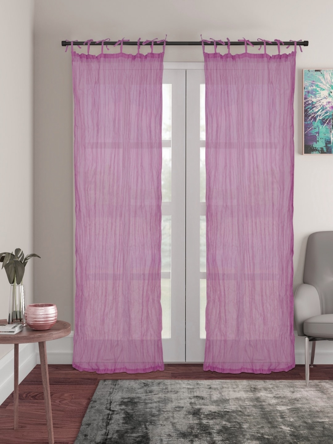 

House of Pataudi Violet Crinkled Cotton Curtain