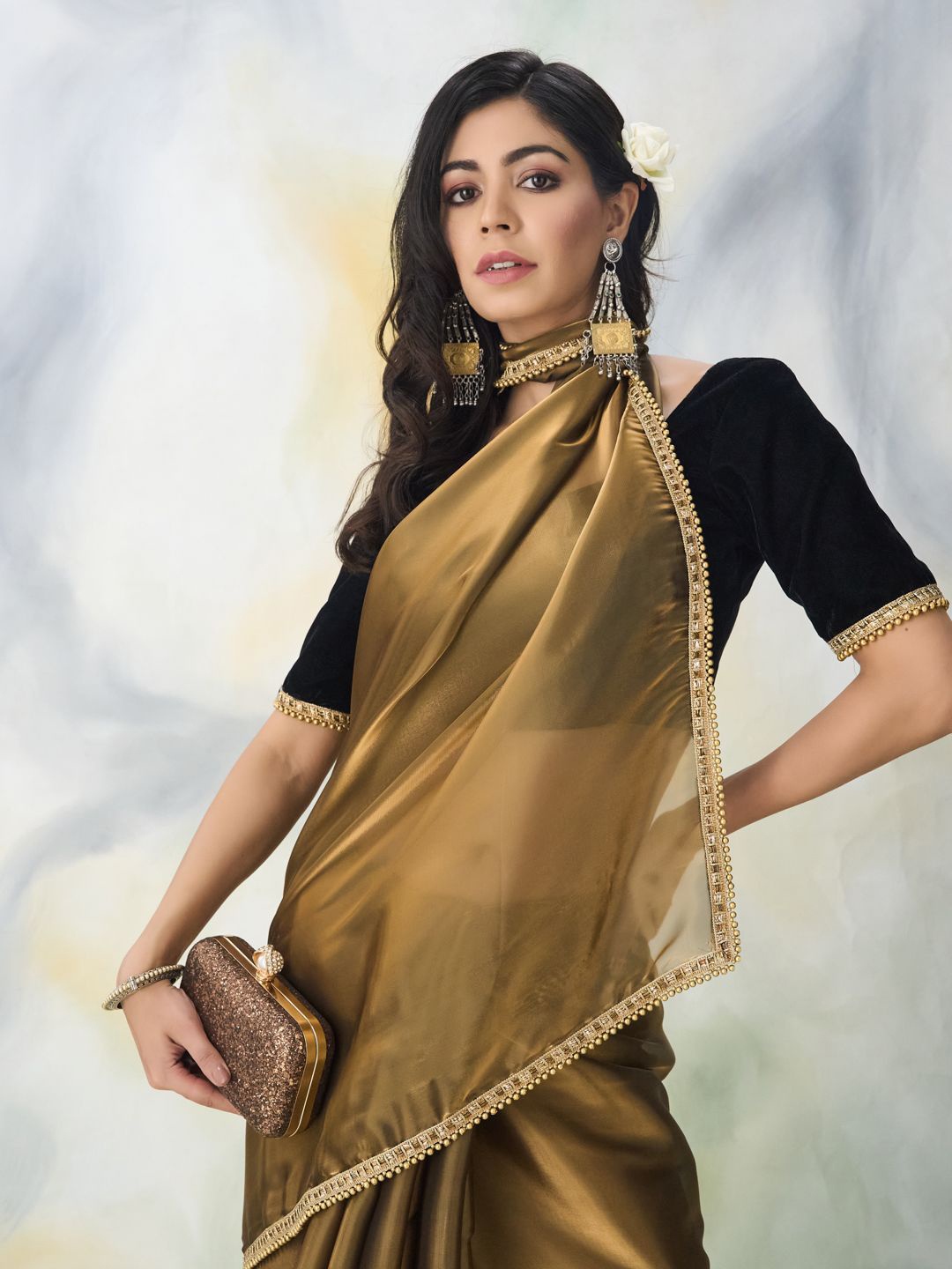 

kasee Beads and Stones Organza Saree, Gold