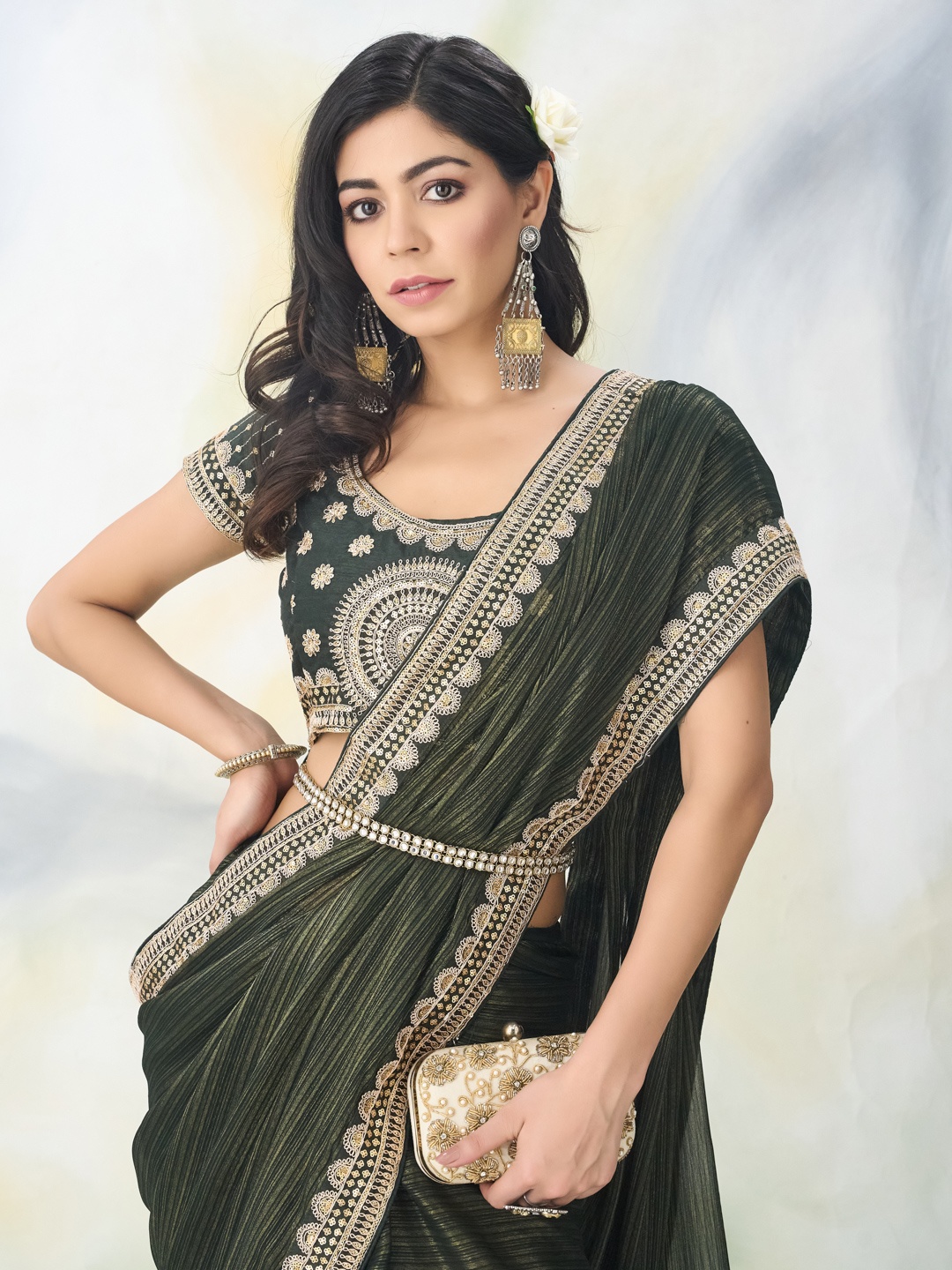 

kasee Floral Embroidered Saree, Green