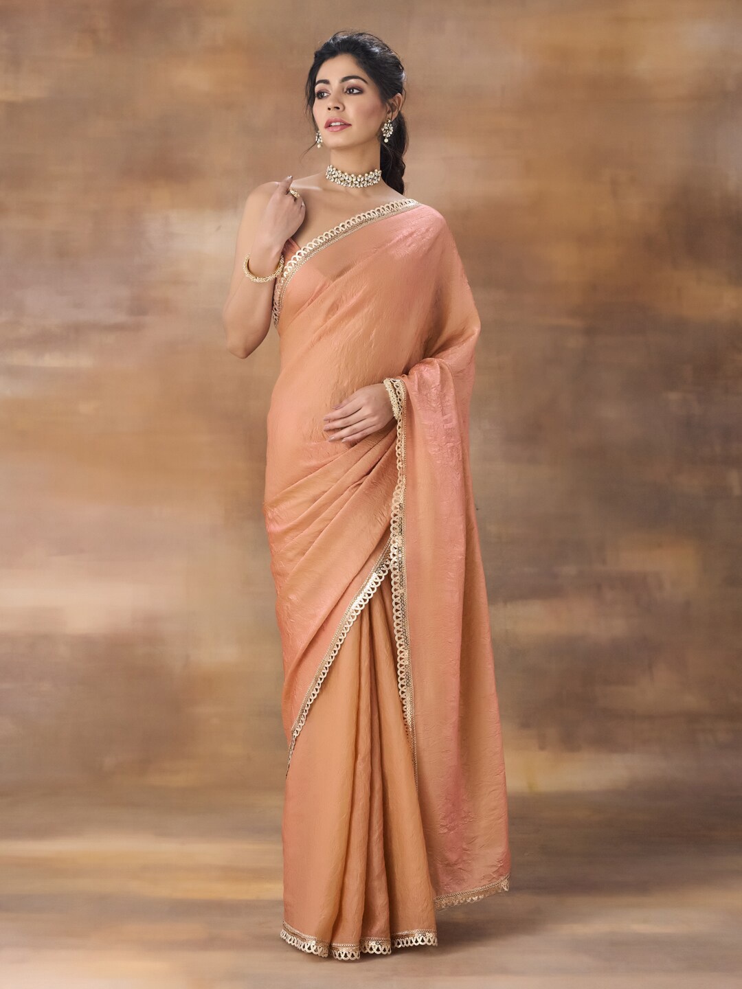 

kasee Sequinned Organza Saree, Peach