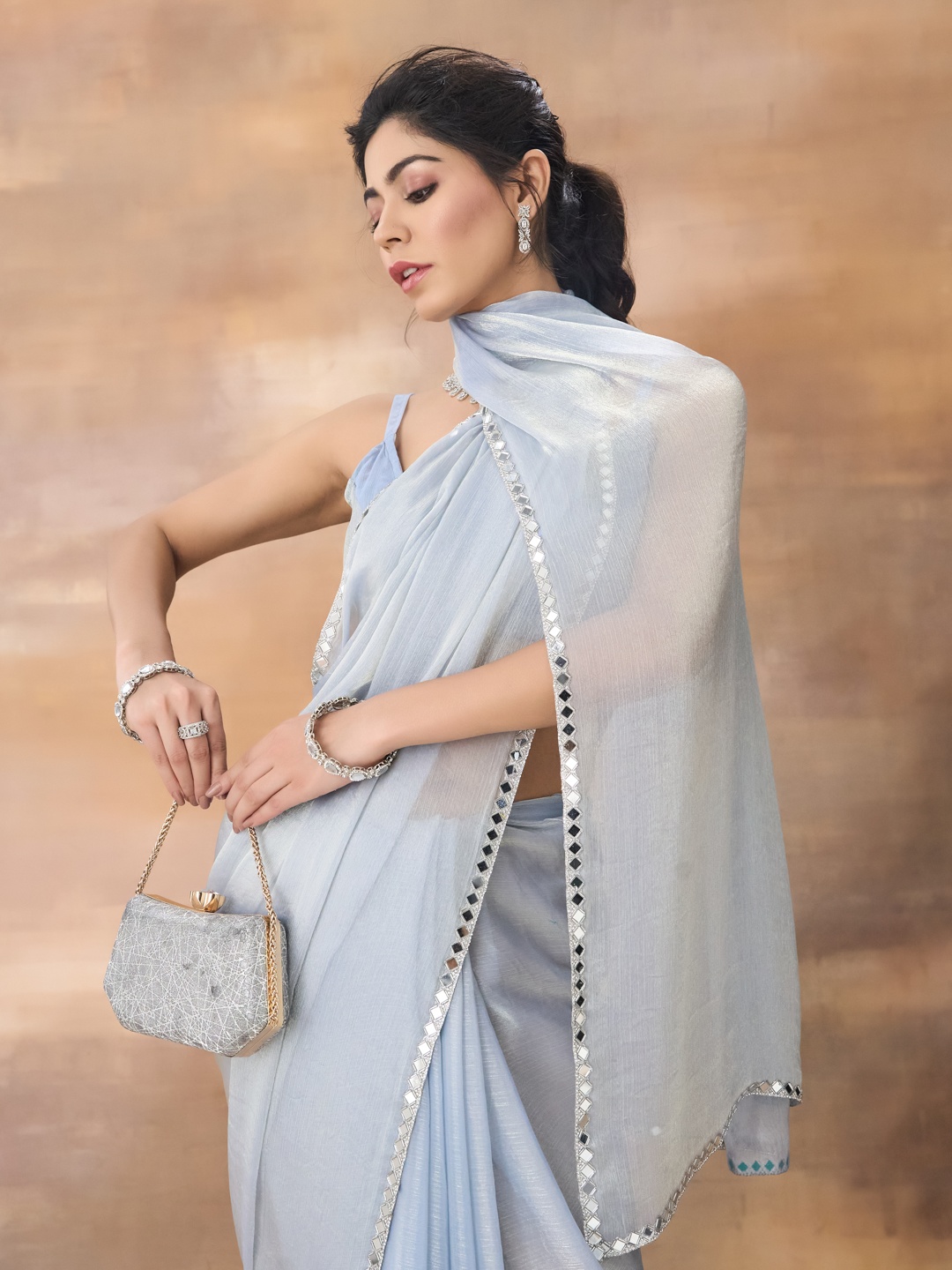 

kasee Mirror Work Saree, Grey