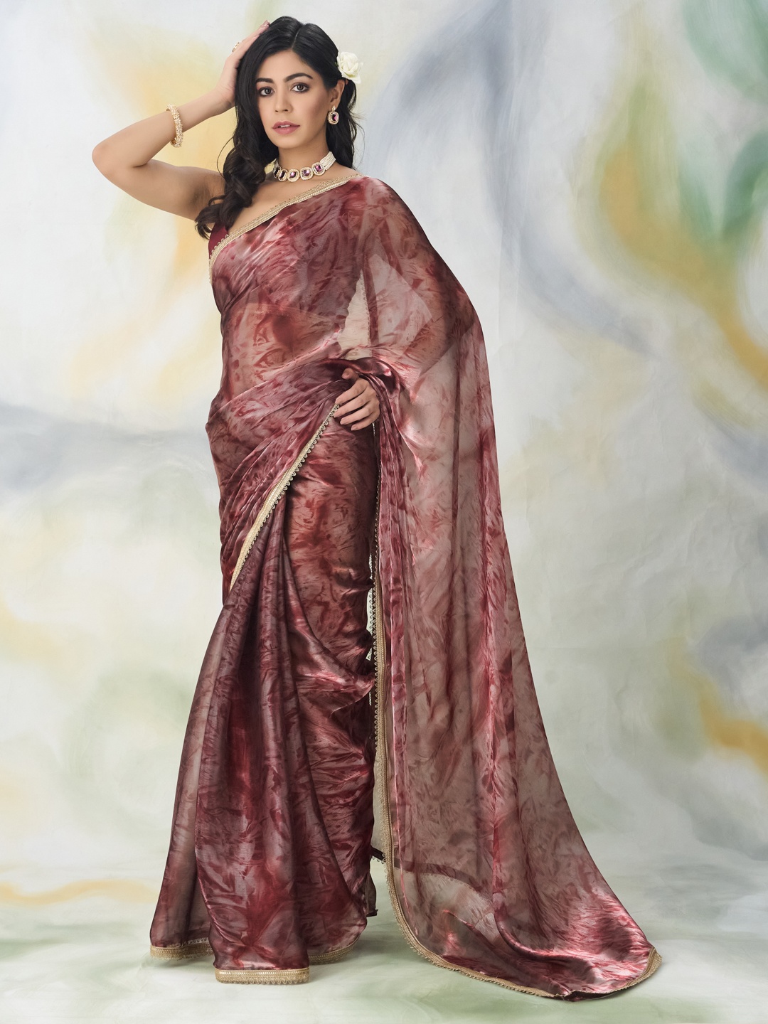 

kasee Abstract Printed Embellished Saree, Maroon