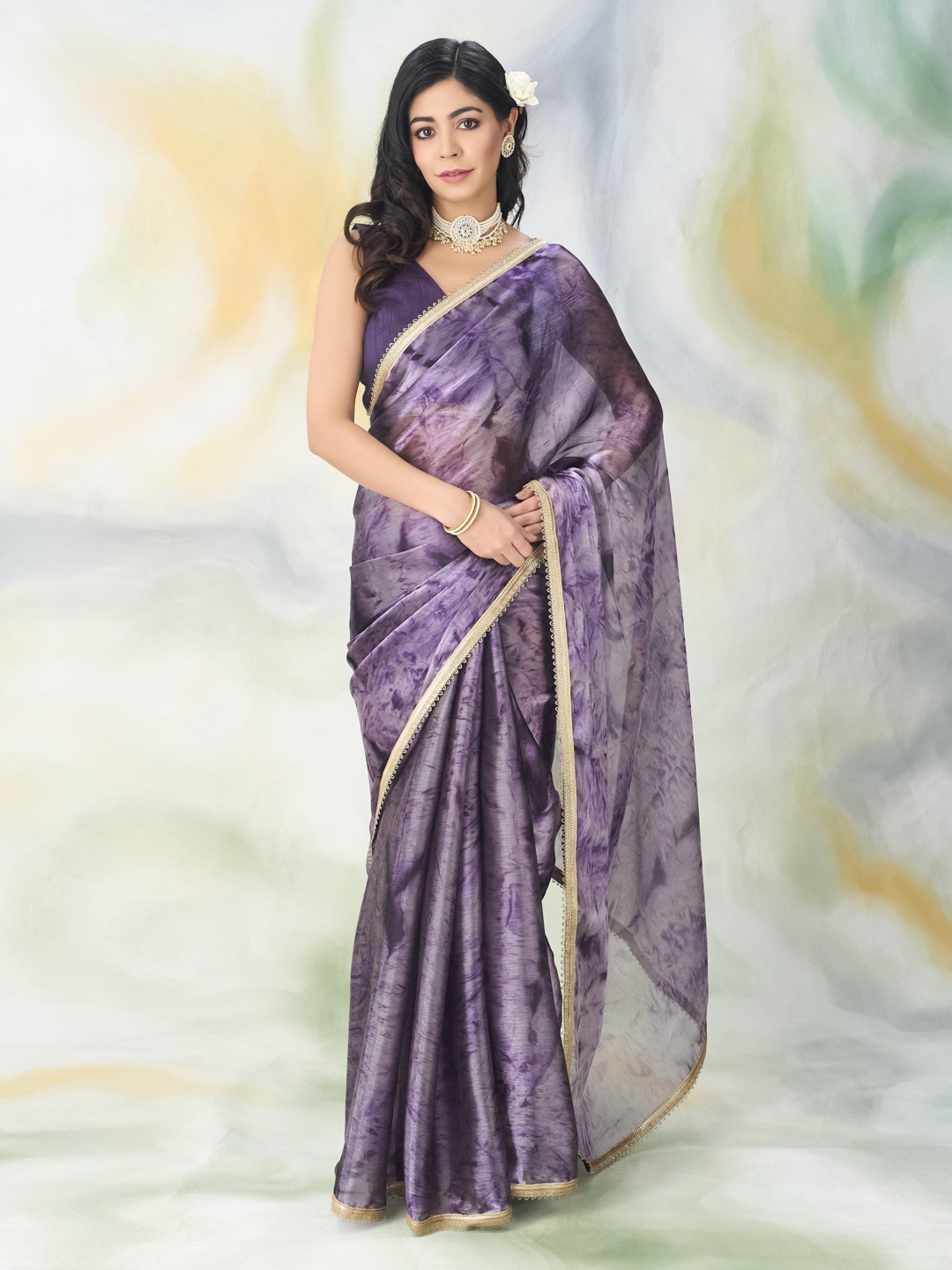 

kasee Paisley Poly Chiffon Saree, Purple