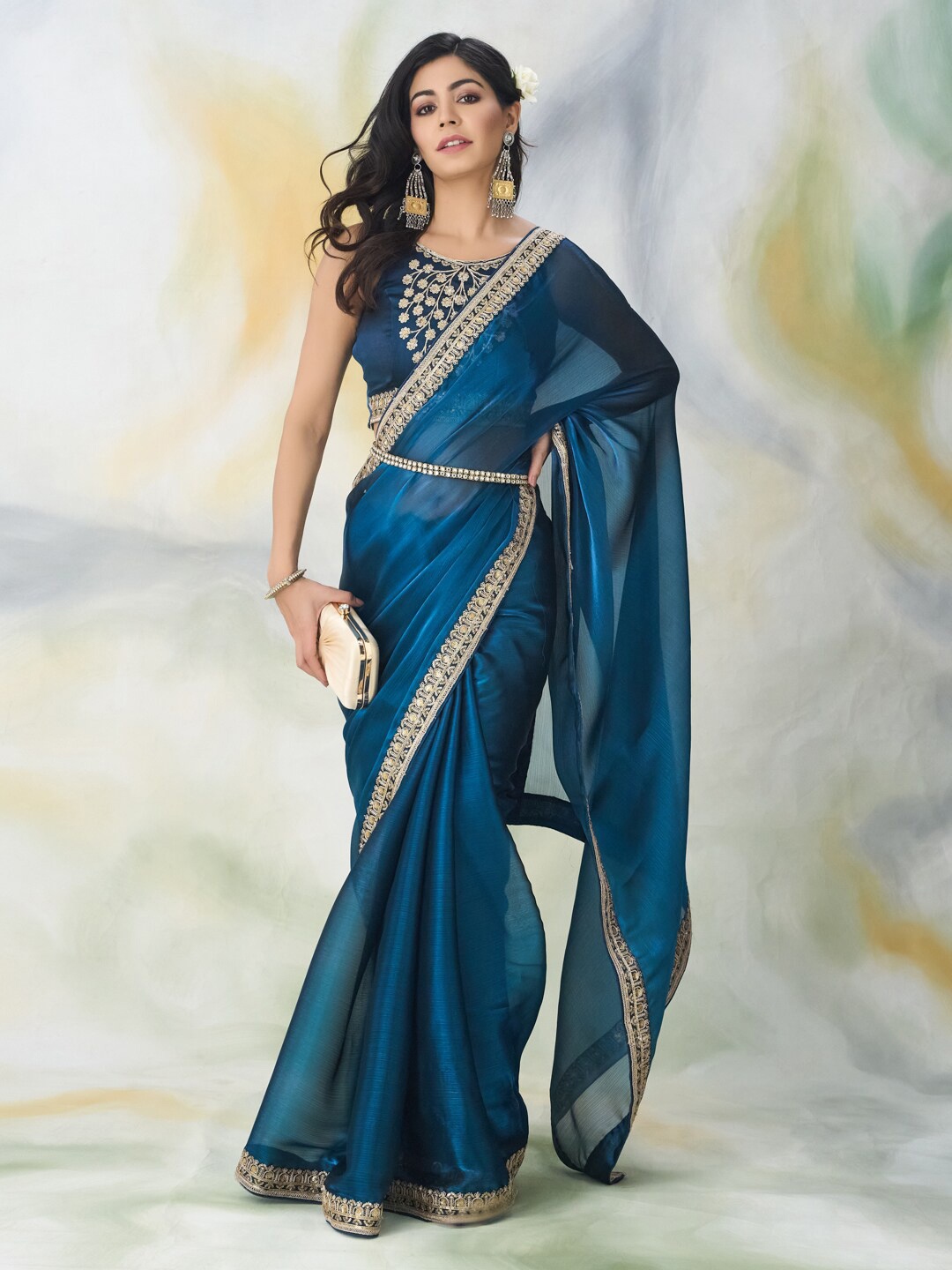 

kasee Embroidered Saree With Blouse Piece, Blue