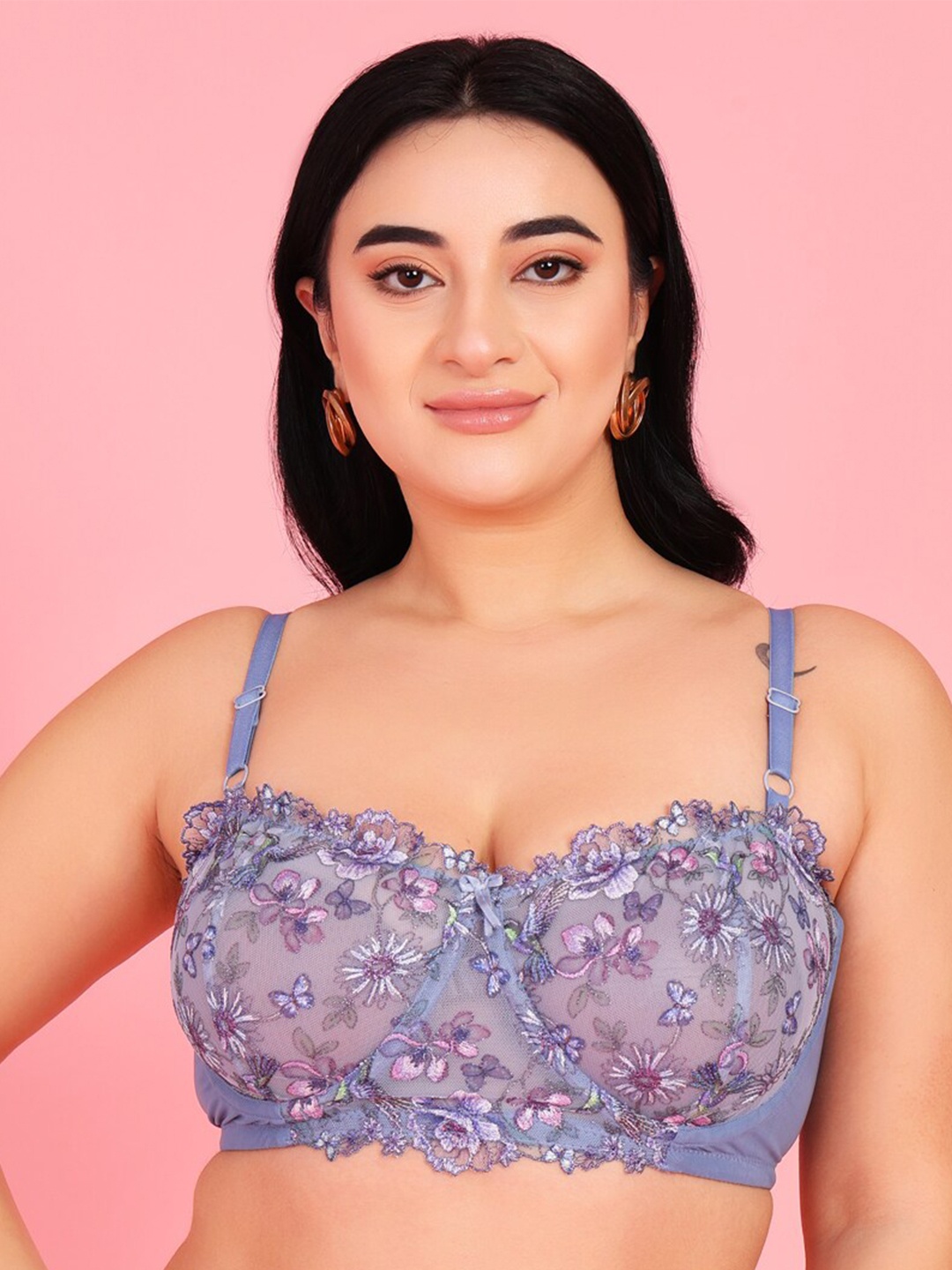 

Curvy Love Women Floral Medium Coverage Underwired Balconette Bra, Blue