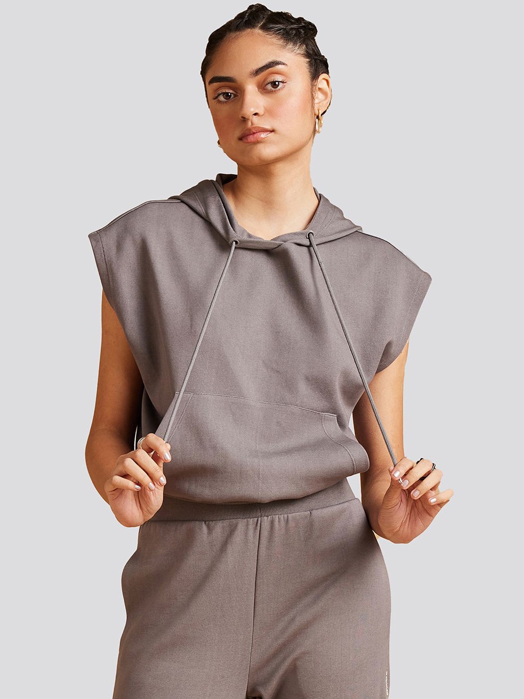 

Muvazo Cotton blend Hoody Top With Joggers Co-Ords Set, Grey