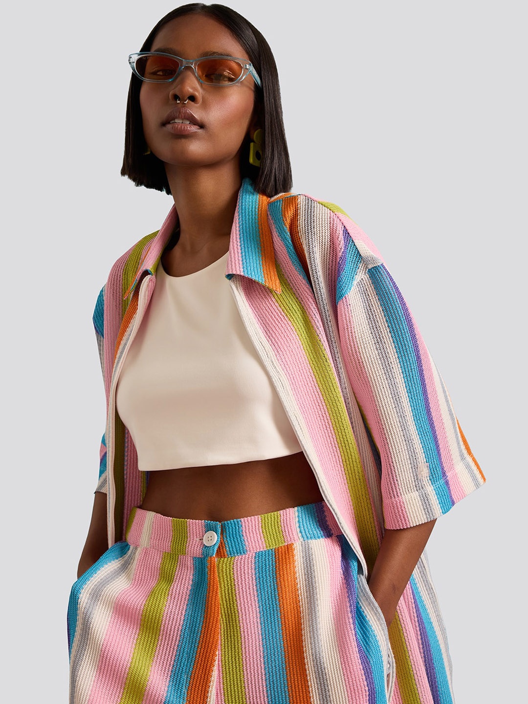 

Muvazo Striped Shirt & Trouser Co-Ord Set, Pink