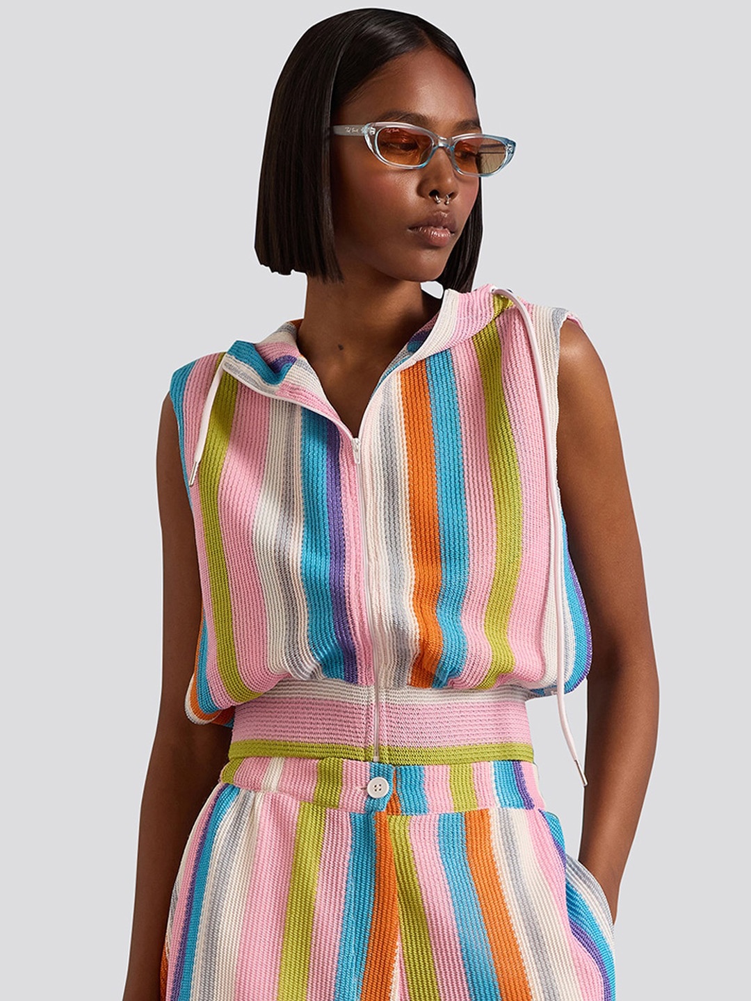 

Muvazo 3-Pcs Striped Top Trouser With Jacket Co-Ords, Pink