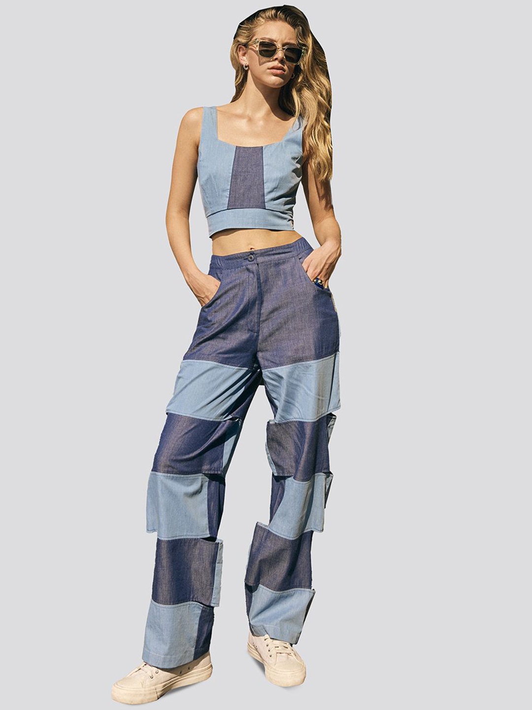 

Muvazo Colourblocked Top With Trouser Co-Ords, Blue