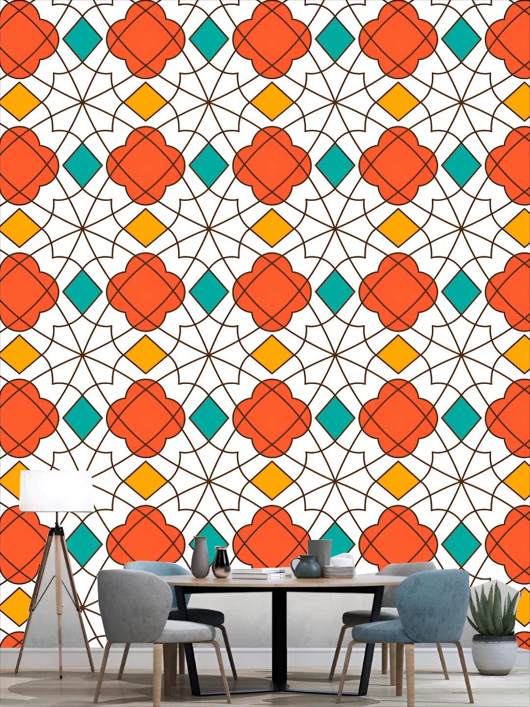 

KSHIRSA White & Orange Colored Printed Self-Adhesive 3D Wallpaper