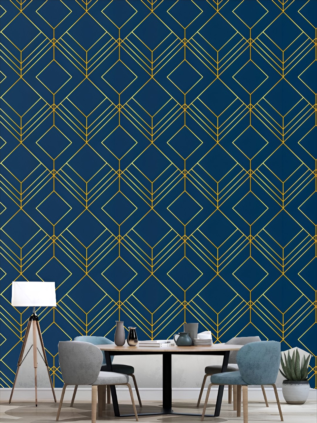 

KSHIRSA Teal Blue & Yellow Printed Self-Adhesive 3D Wallpaper