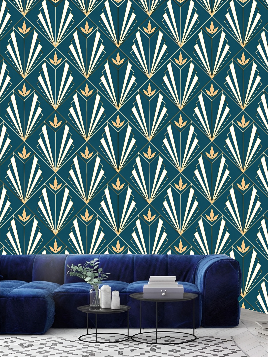 

KSHIRSA Teal Green & Beige Printed Self-Adhesive 3D Wallpaper