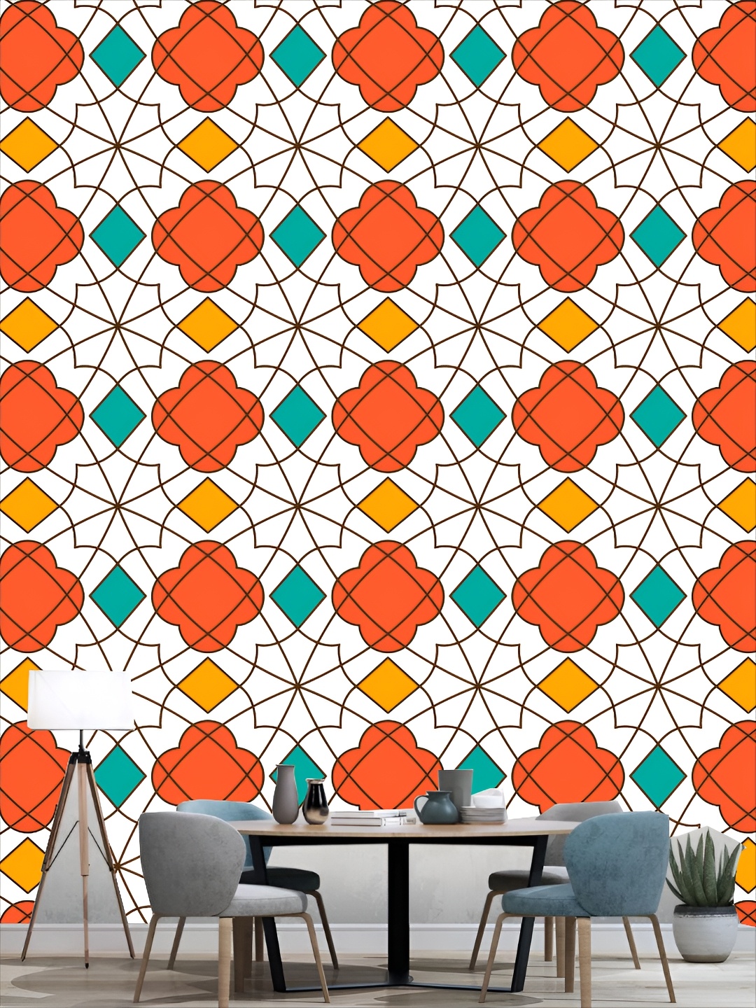 

KSHIRSA White & Orange Colored Printed Self-Adhesive 3D Wallpaper