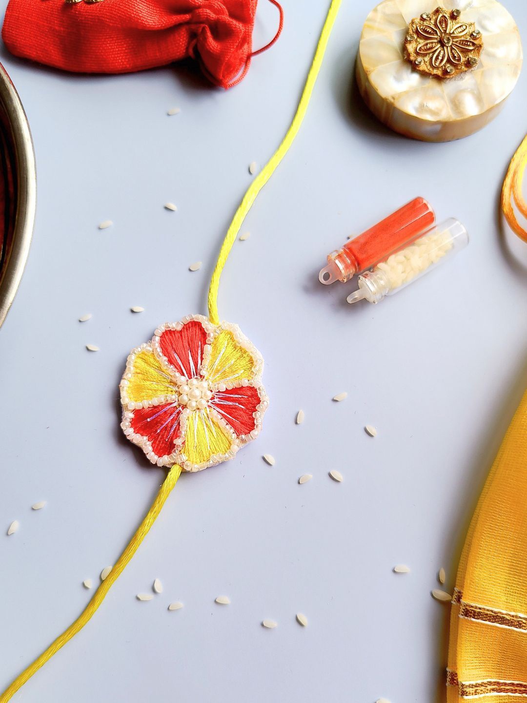 

Sangria Red Set Of 2 Beaded Thread Rakhi