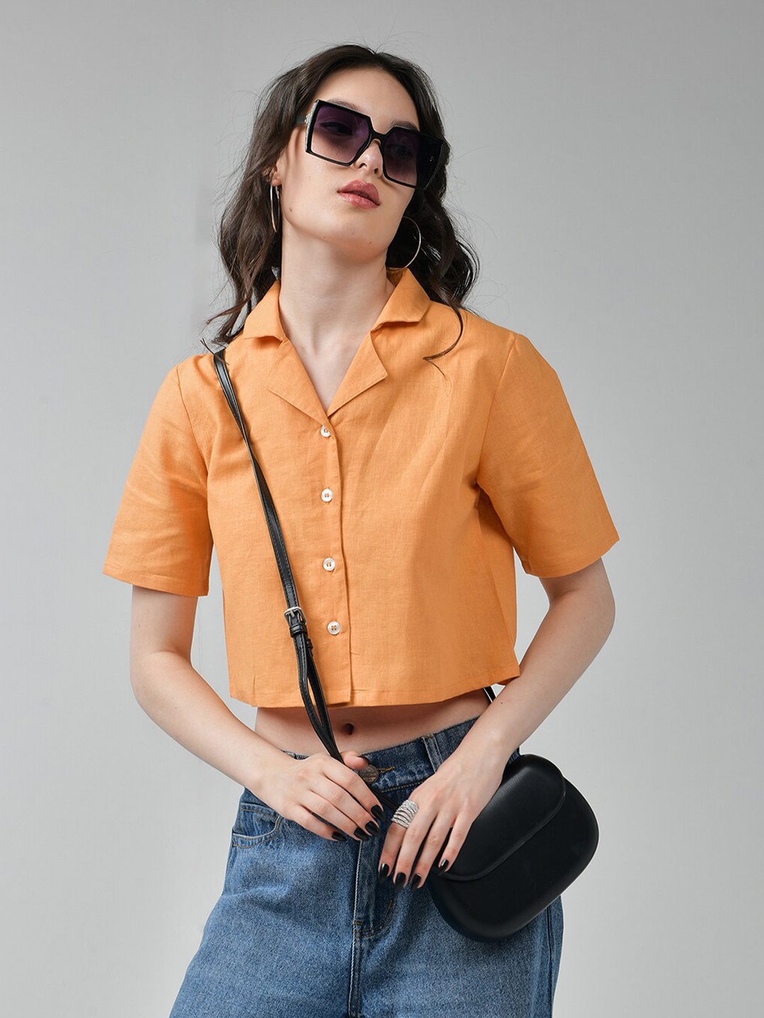 

IZF Women Solid Boxy Opaque Casual Shirt, Orange