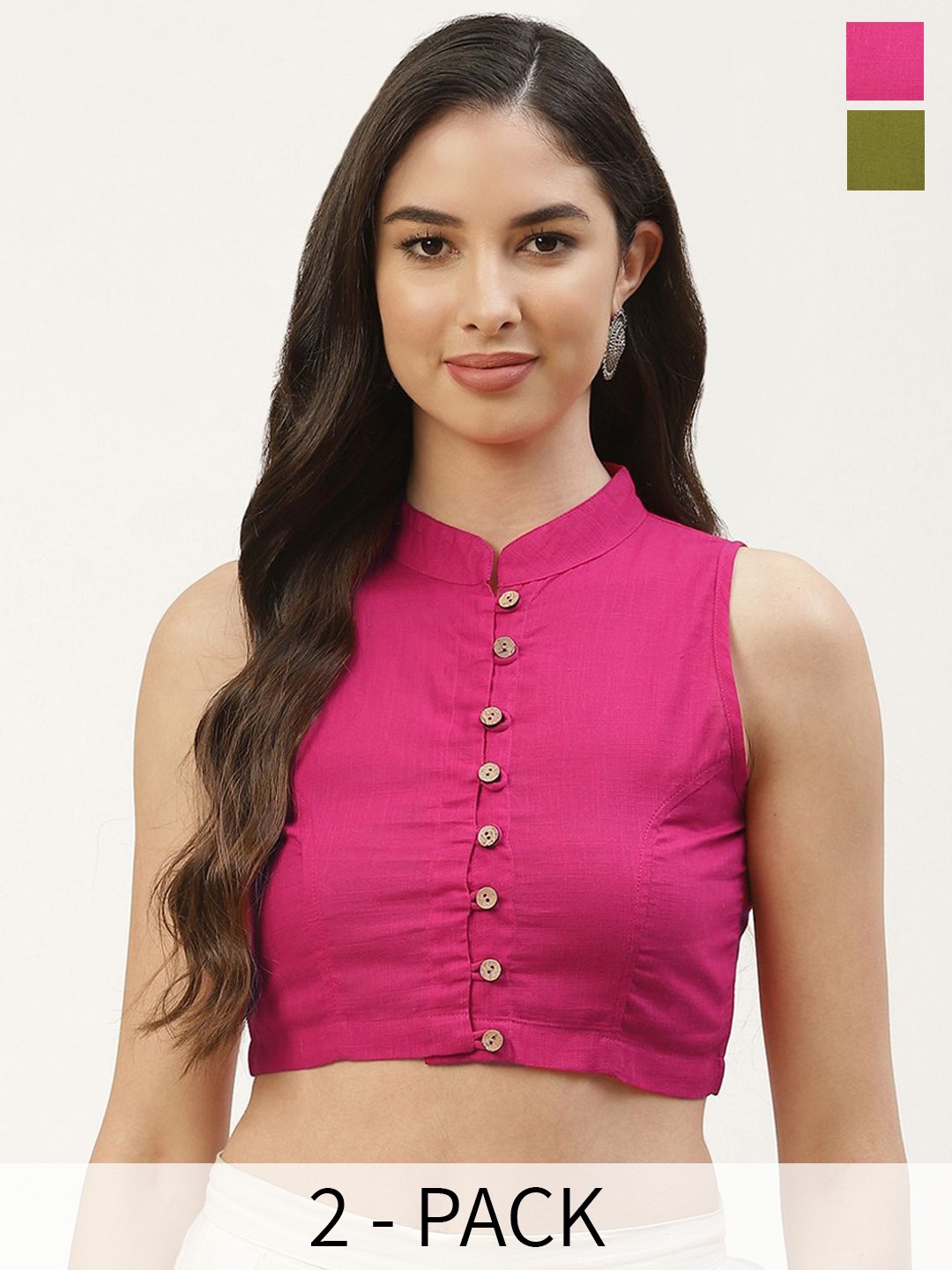 

Molcha Pack Of 2 Plus Size Cotton sleeveless non padded Saree Blouse, Pink