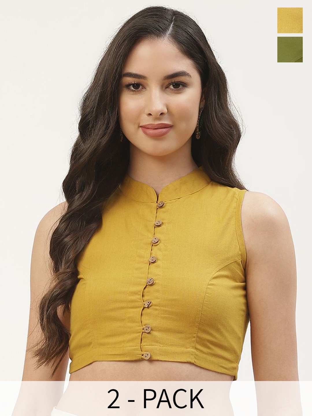 

Molcha Pack Of 2 Plus Size Cotton solid non padded Saree Blouse, Mustard