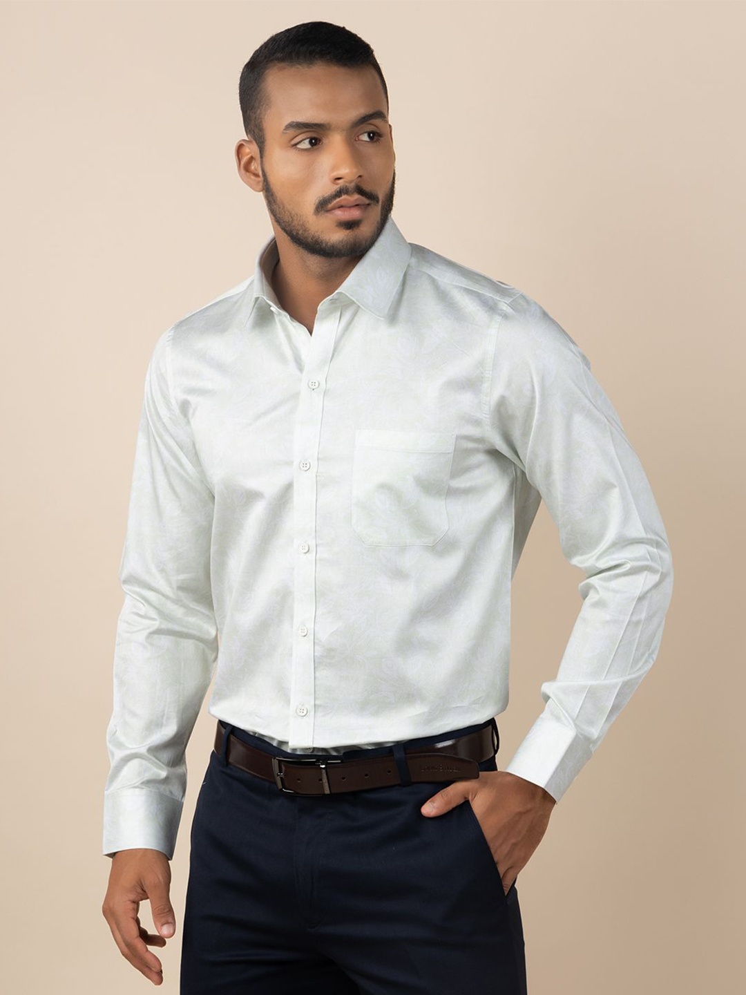 LOUIS STITCH Men Comfort Floral Opaque Printed Formal Shirt, Green