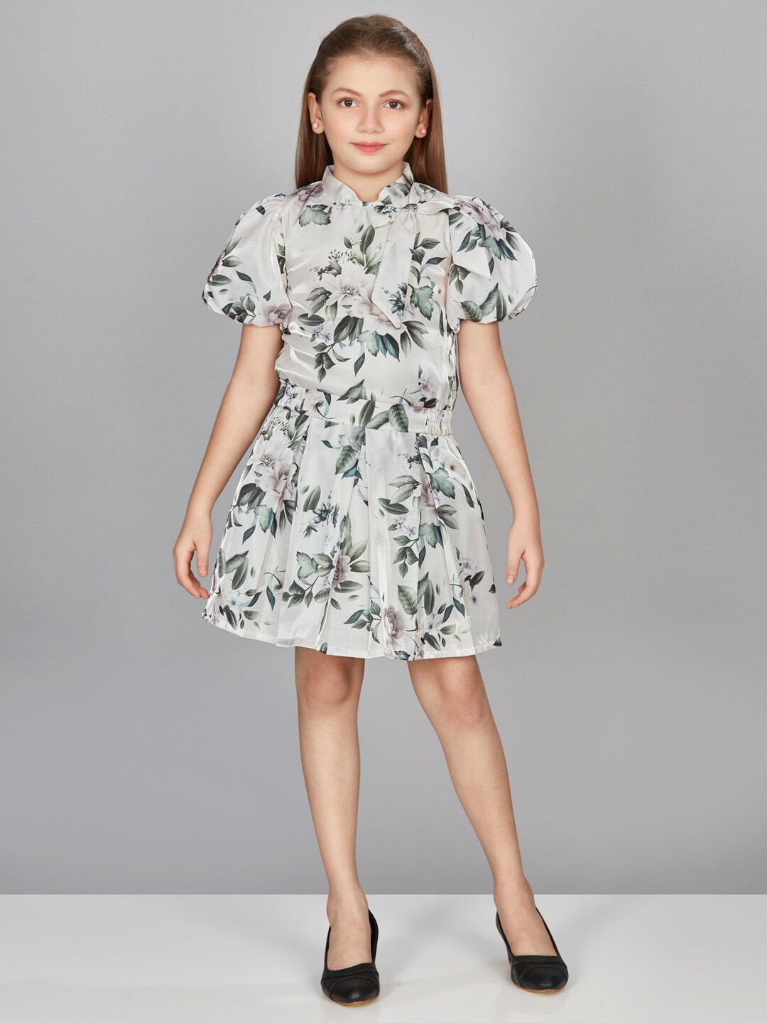 

Peppermint Girls Printed Top with Skirt, Cream