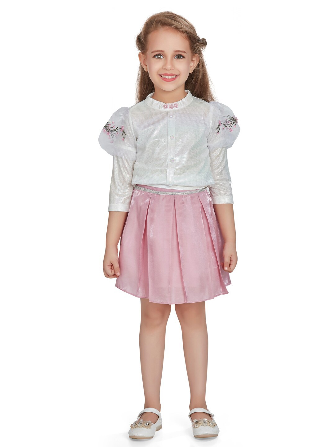 

Peppermint Girls Embroidered Top with Skirt, Pink