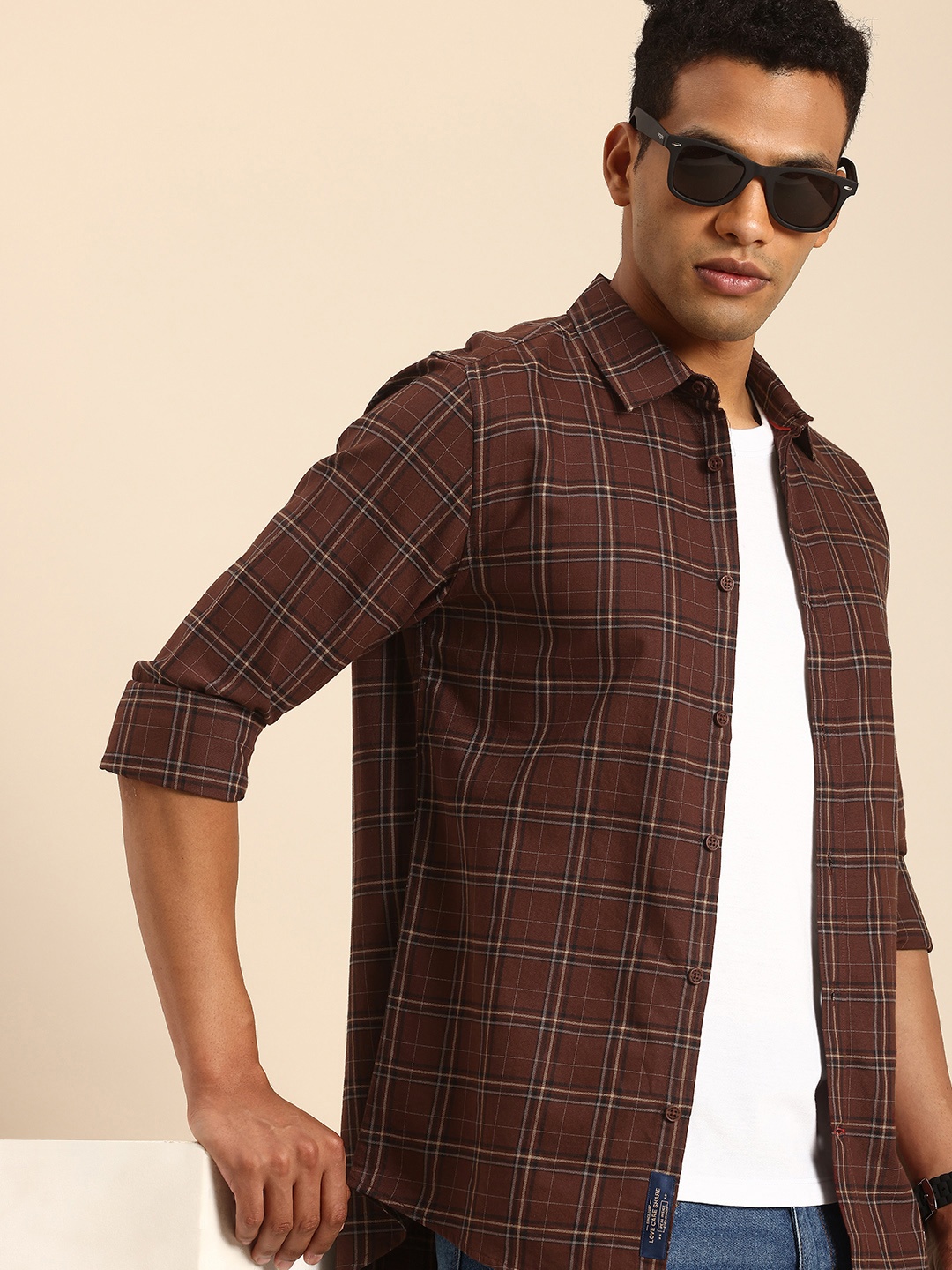 

Being Human Pure Cotton Slim Fit Checked Casual Shirt, Brown