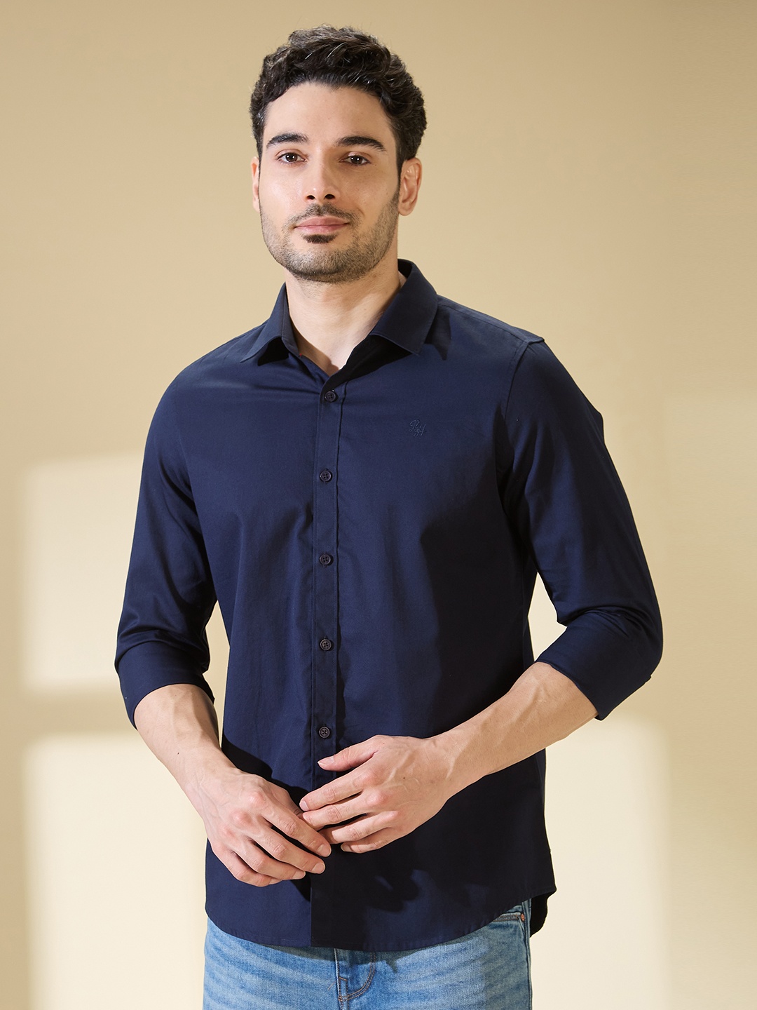 

Being Human Pure Cotton Slim Fit Opaque Casual Shirt, Navy blue