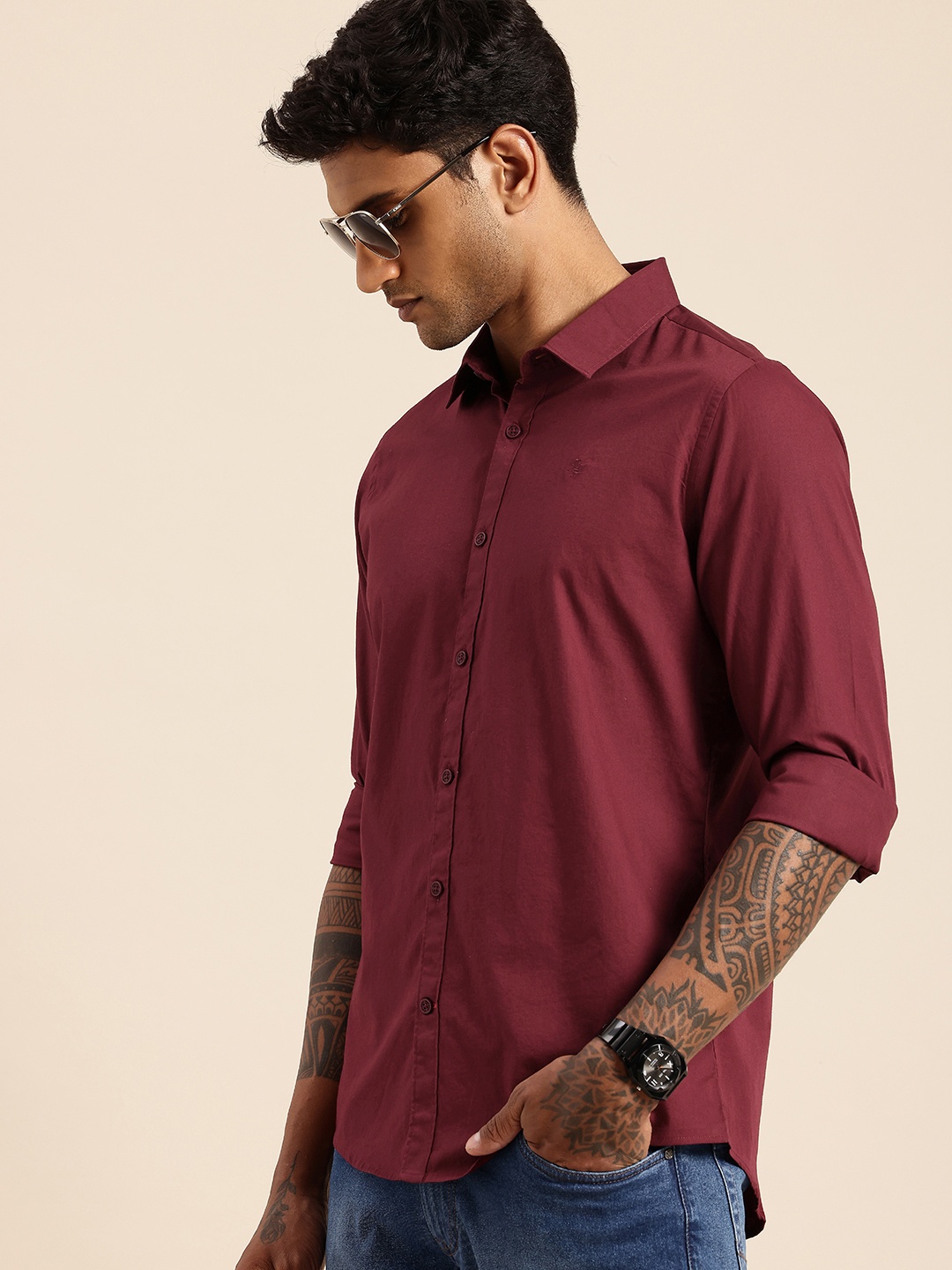 

Being Human Pure Cotton Slim Fit Casual Shirt, Maroon