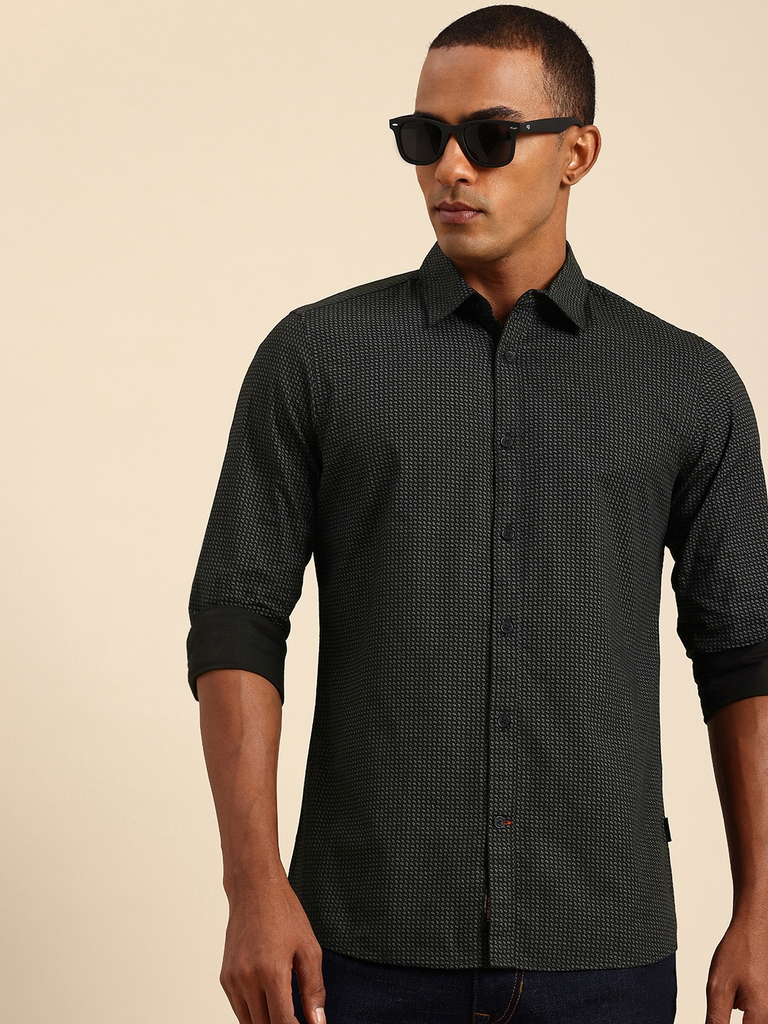 

Being Human Spread Collar Conversational Printed Slim Fit Casual, Black