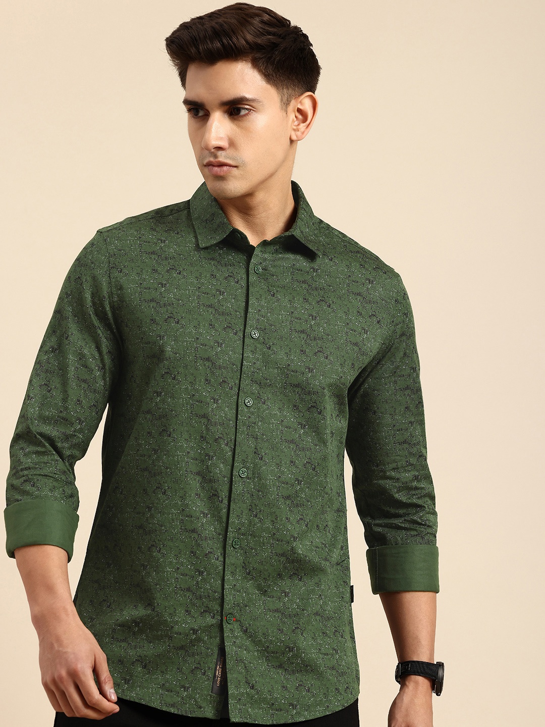 

Being Human Slim Fit Abstract Printed Pure Cotton Casual Shirt, Green