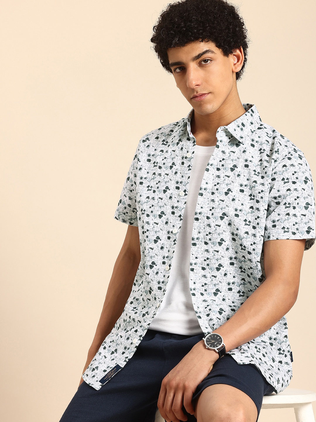 

Being Human Pure Cotton Slim Fit Opaque Printed Casual Shirt, White