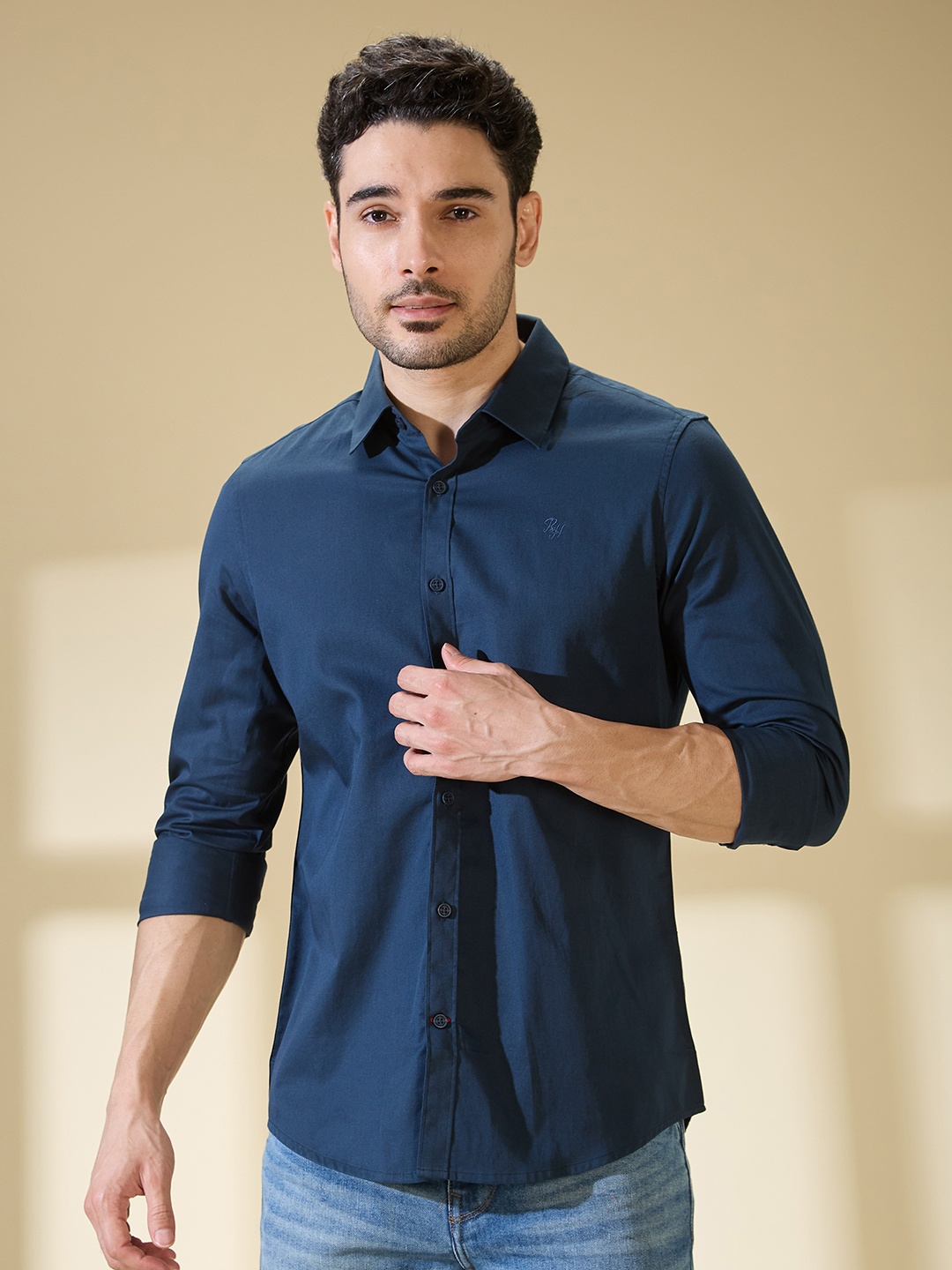 

Being Human Pure Cotton Slim Fit Opaque Casual Shirt, Teal