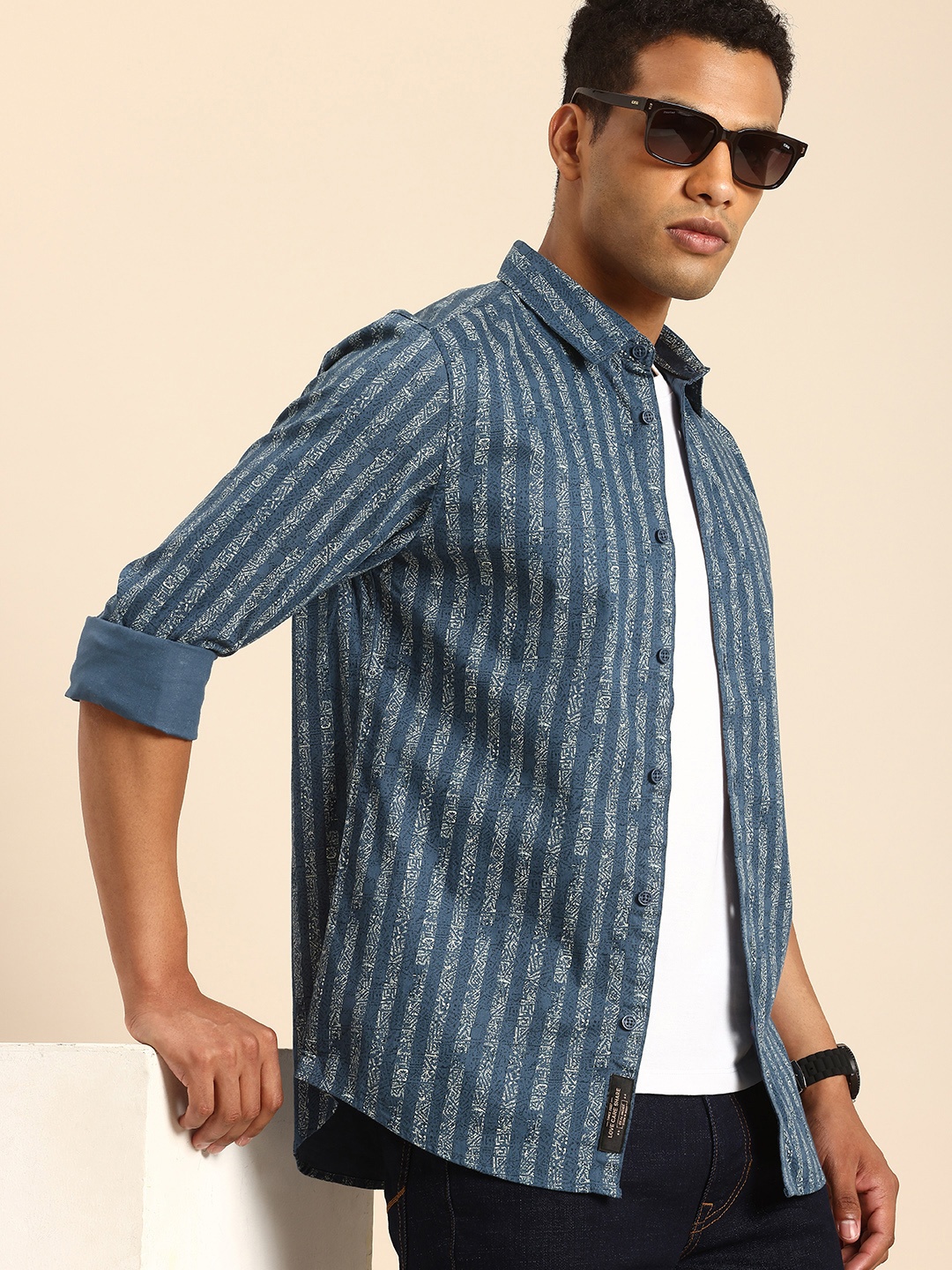 

Being Human Slim Fit Striped Pure Cotton Casual Shirt, Teal