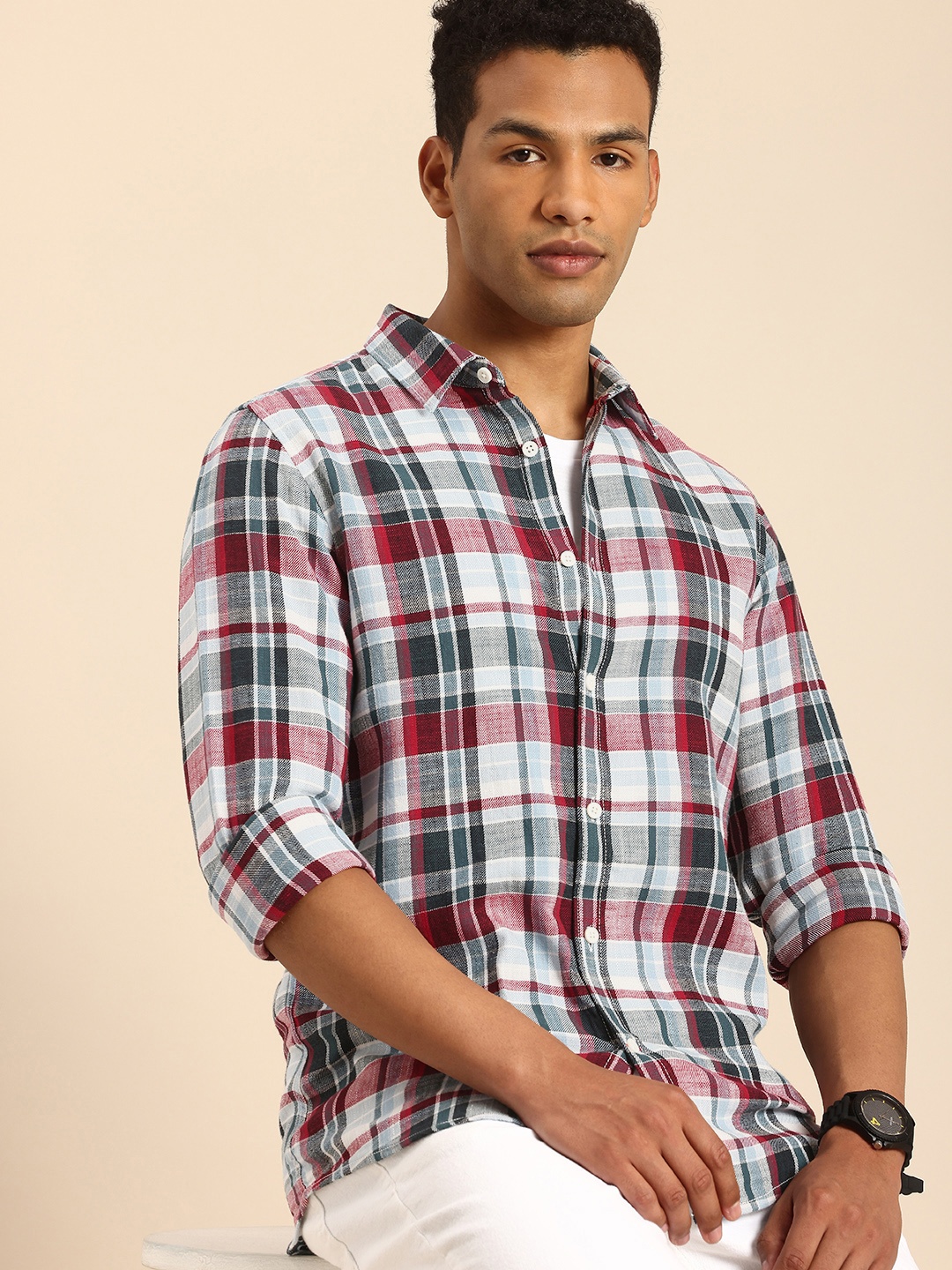 

Being Human Slim Fit Checked Pure Cotton Casual Shirt, Teal