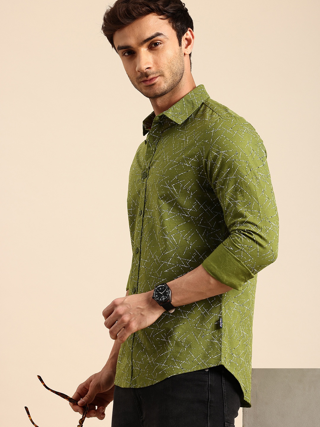 

Being Human Abstract Printed Slim Fit Opaque Pure Cotton Casual Shirt, Green