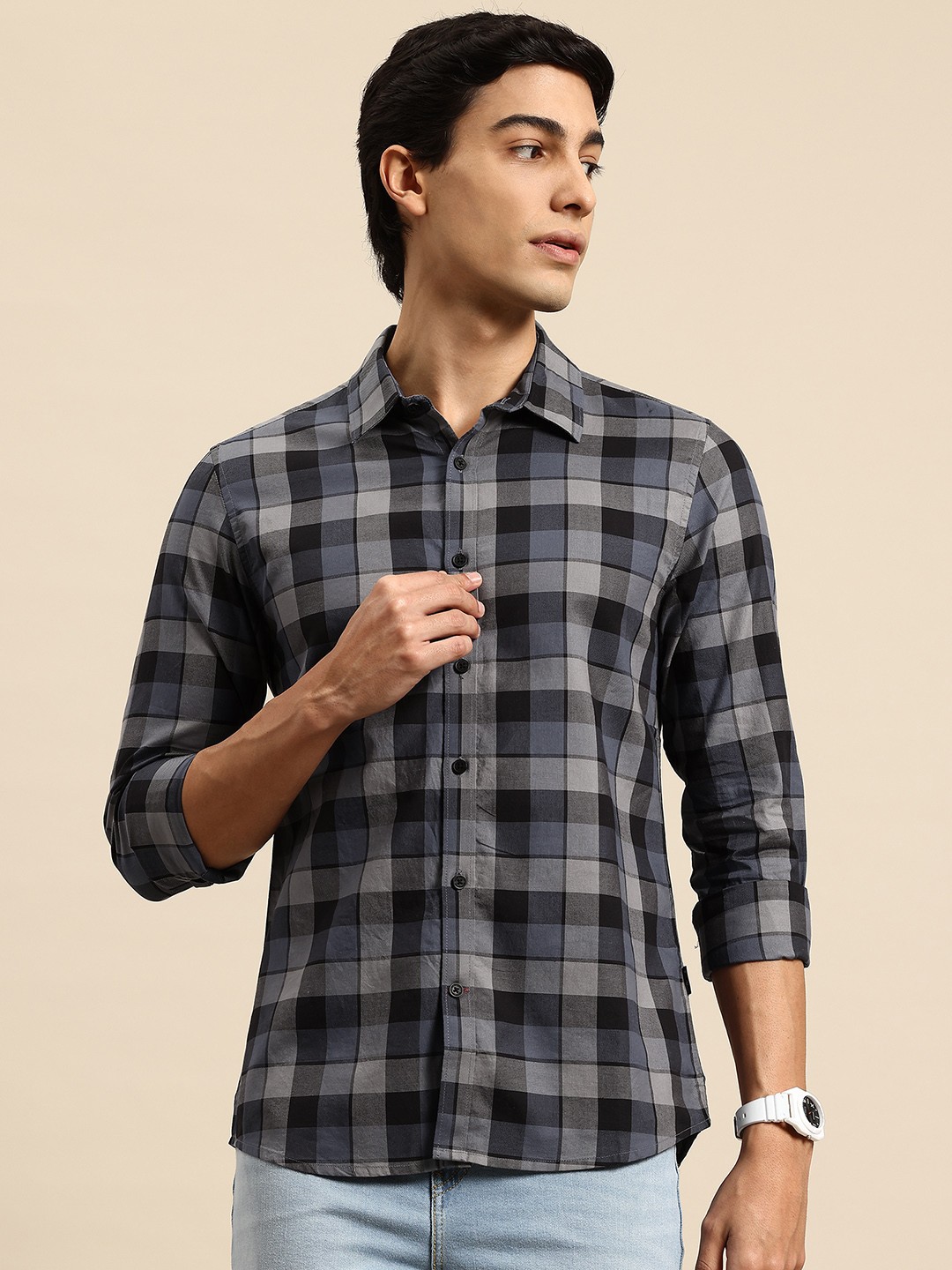 

Being Human Classic Slim Fit Checked Casual Shirt, Grey