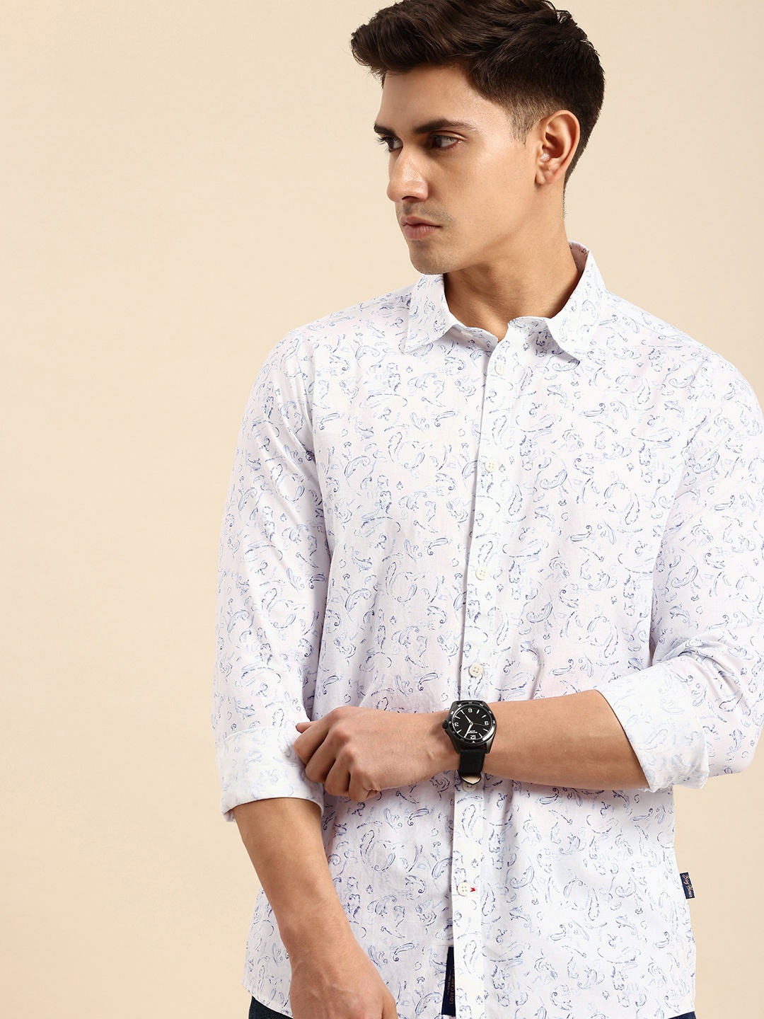 

Being Human Spread Collar Conversational Printed Slim Fit Casual Shirt, White