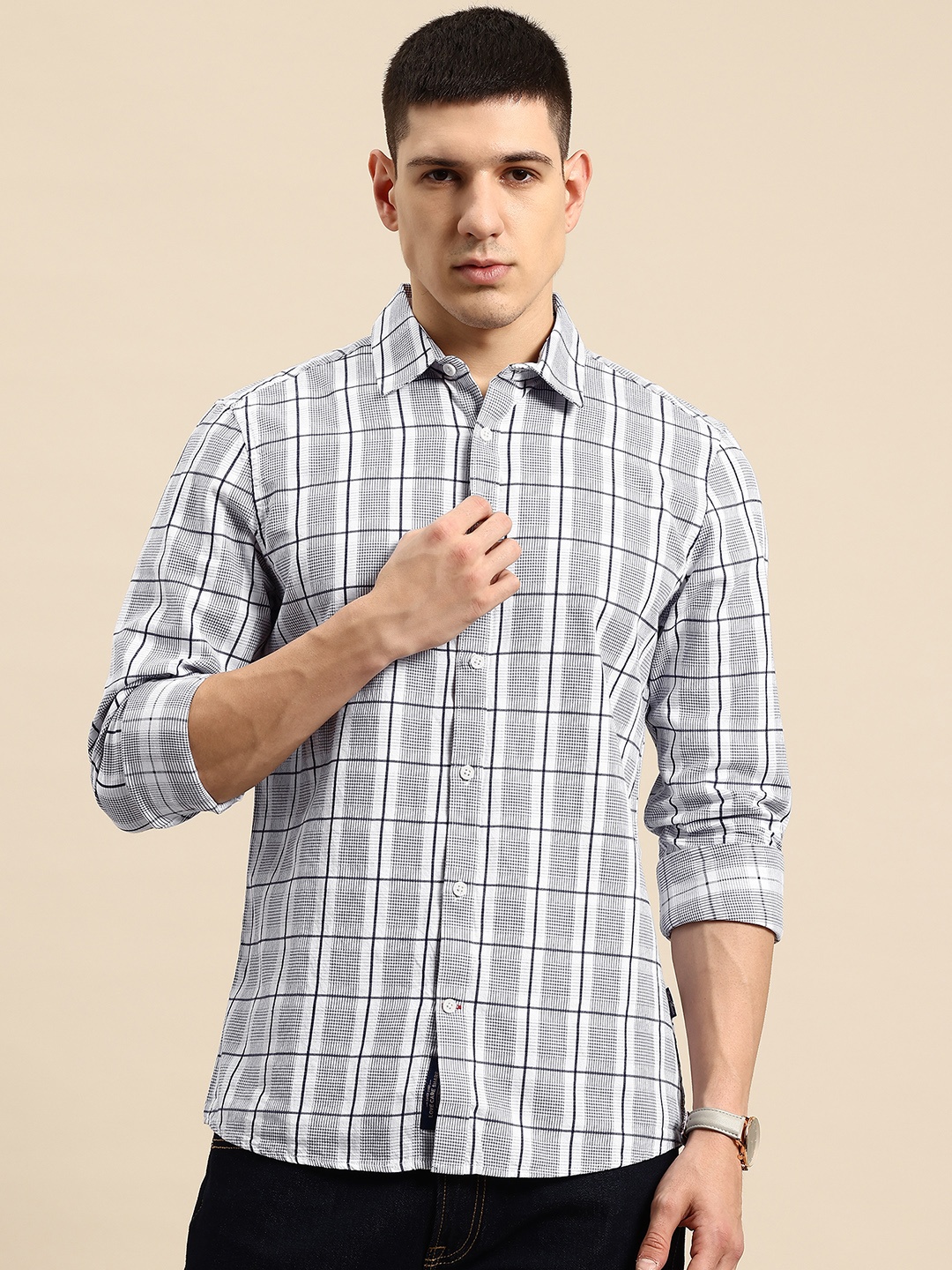 

Being Human Classic Slim Fit Checked Casual Shirt, White