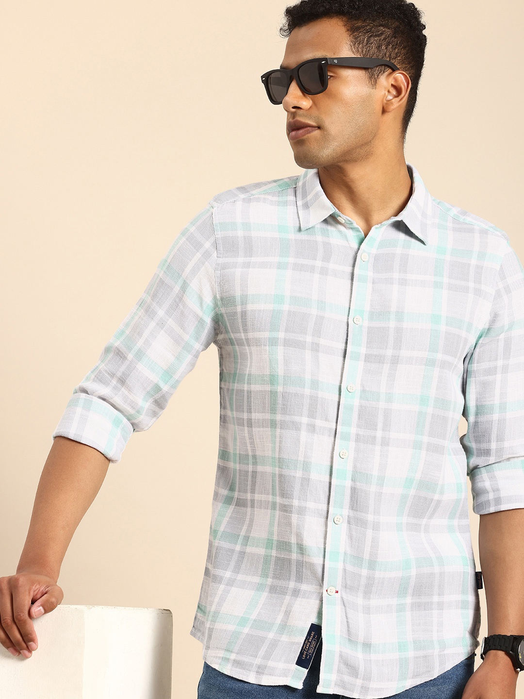 

Being Human Slim Fit Checked Pure Cotton Casual Shirt, Grey