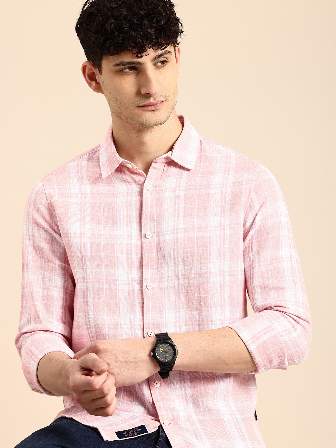 

Being Human Tartan Checked Slim Fit Opaque Pure Cotton Casual Shirt, Pink