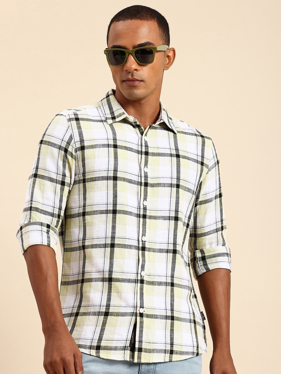 

Being Human Men Slim Fit Opaque Pure Cotton Checked Casual Shirt, White