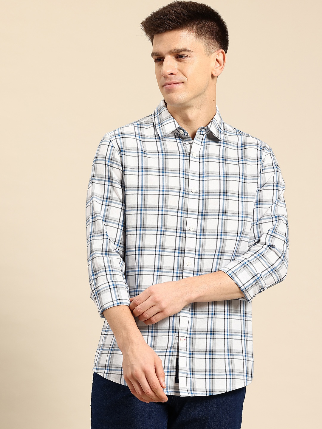 

Being Human Checked Slim Fit Pure Cotton Shirt, Blue