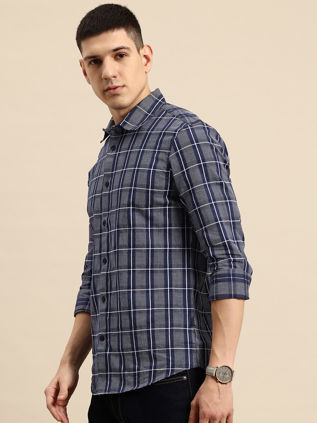 

Being Human Classic Slim Fit Tartan Checked Casual Shirt, Navy blue