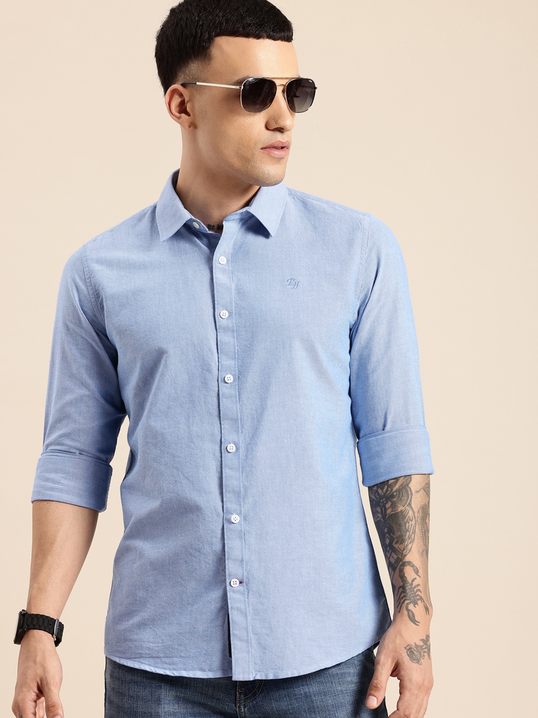

Being Human Pure Cotton Slim Fit Opaque Casual Shirt, Blue