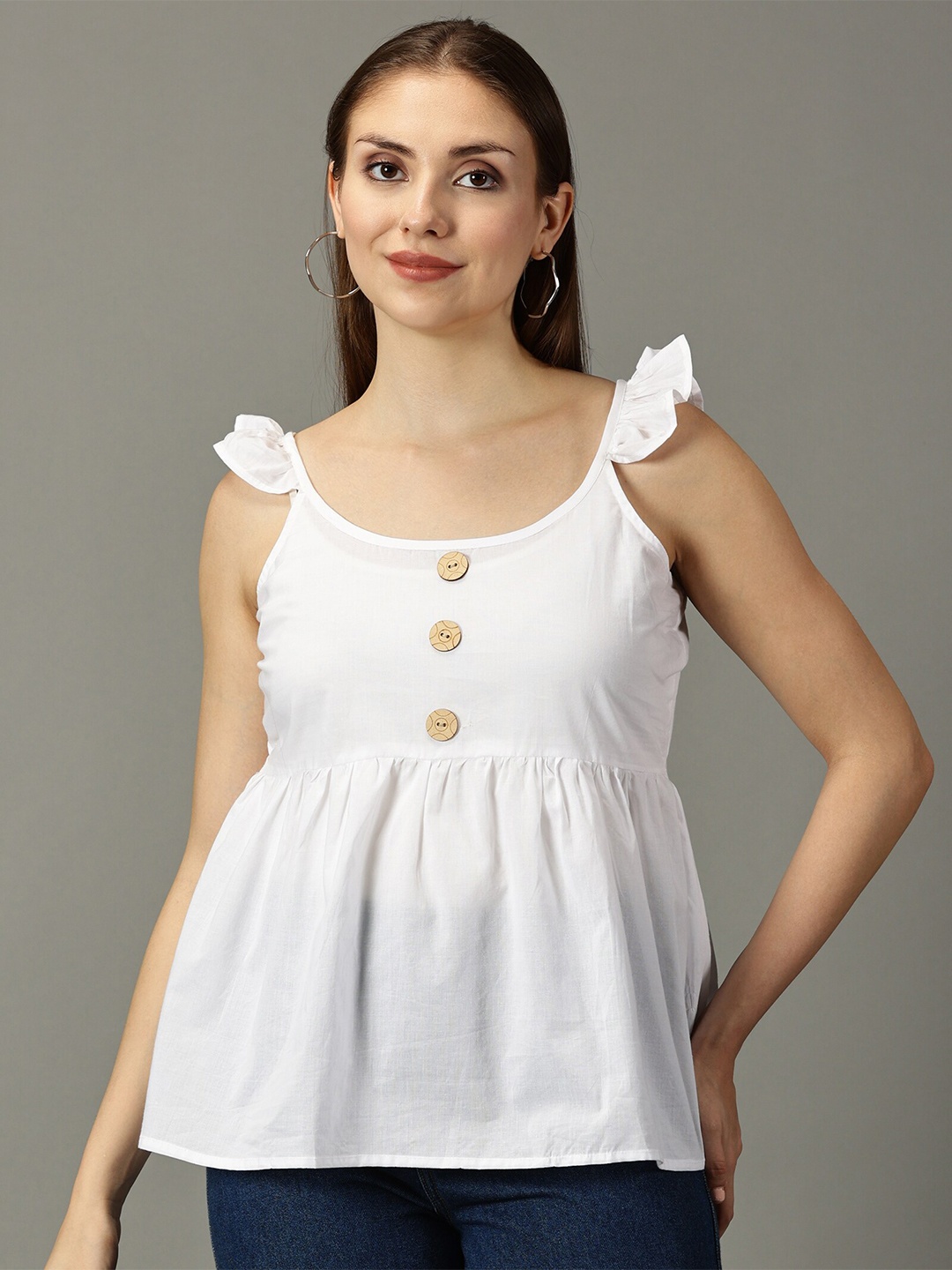 

DIVINATION Women Solid Cotton Empire Top, White